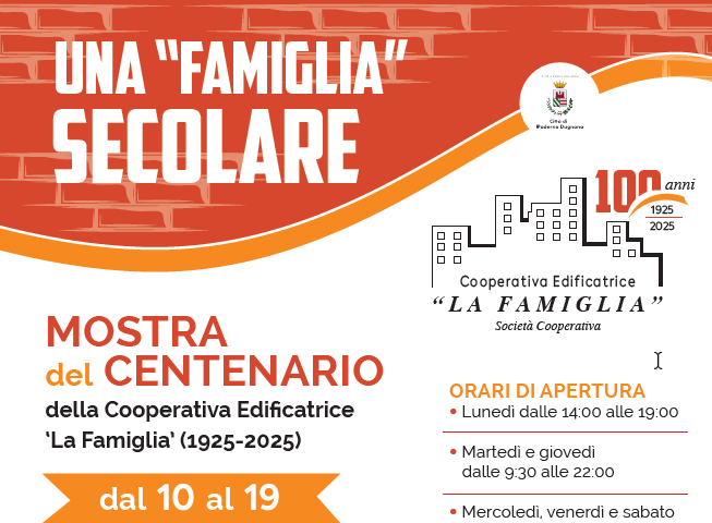 Mostra del Centenario a cura della Cooperativa Edificatrice La Famiglia e con il patrocinio della Città di Paderno Dugnano.